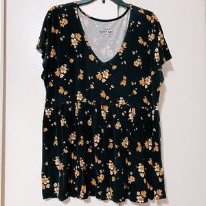 Torrid black yellow floral super soft babydoll top